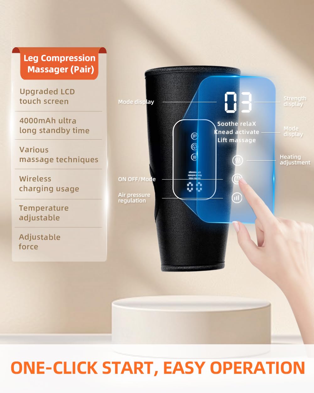 DermoPrime leg massager battery indicator supports long cordless sessions.