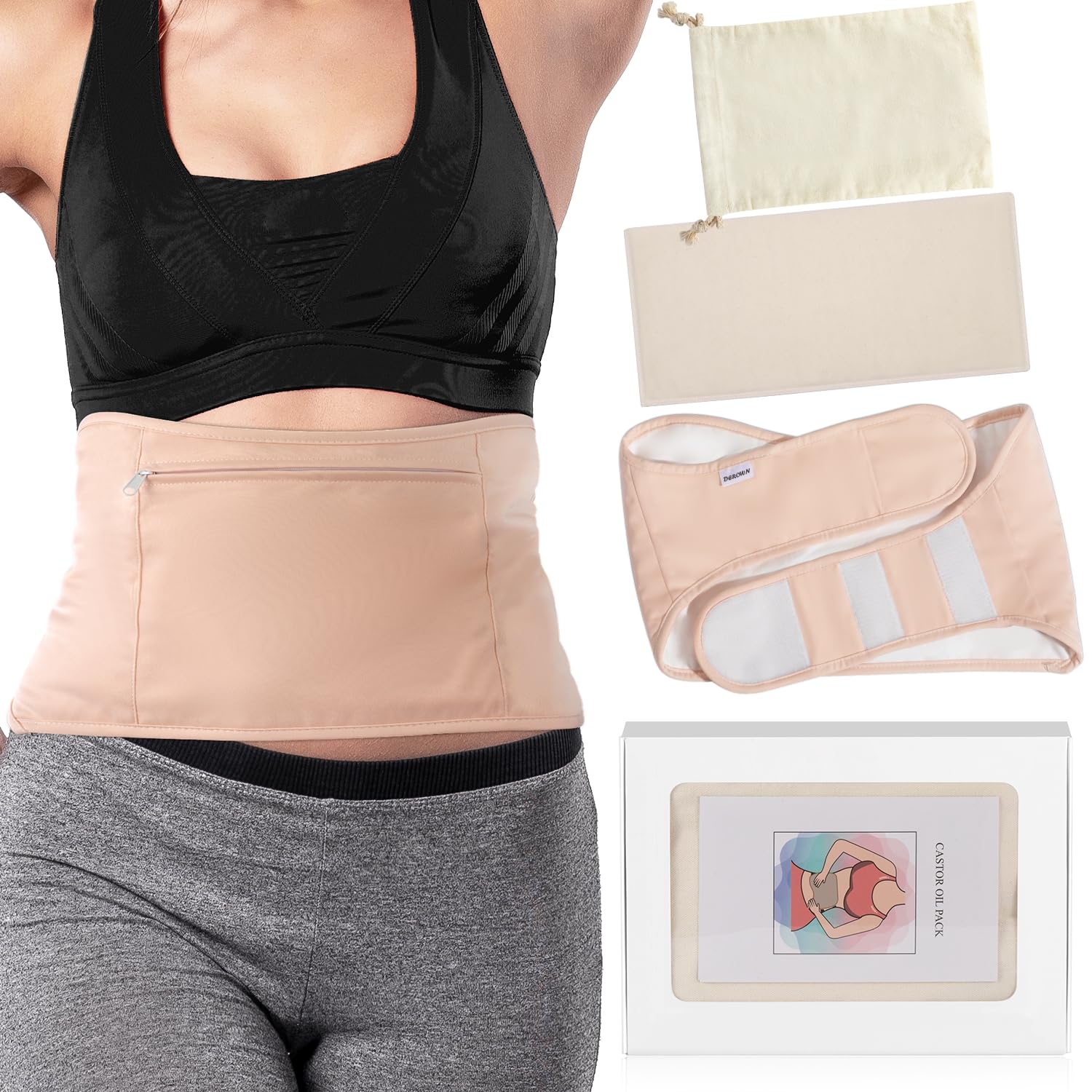 DEROWN castor oil pack liver detox mess-free setup on skin-friendly surface