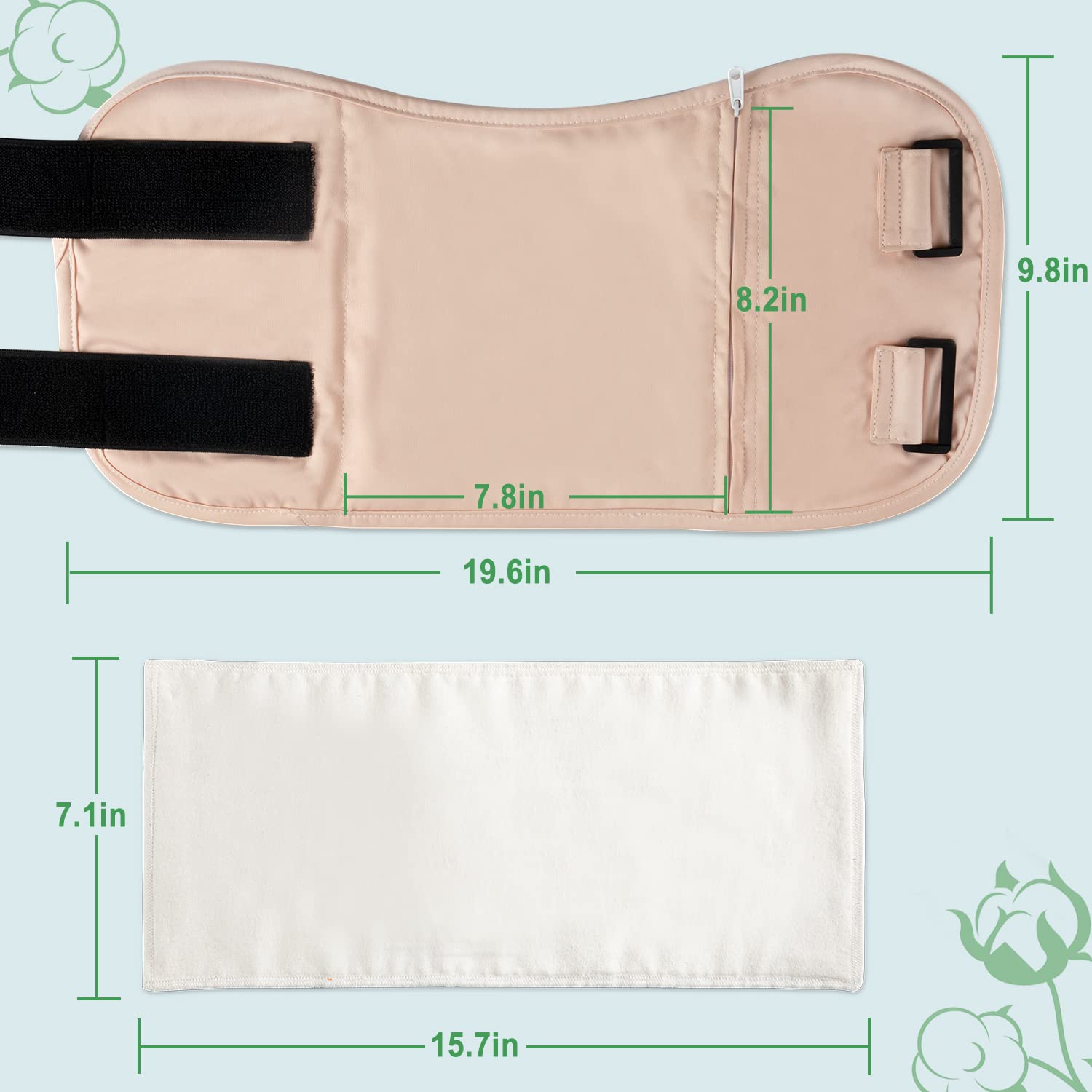 DEROWN castor oil pack wrap features waterproof PUL for oil containment.