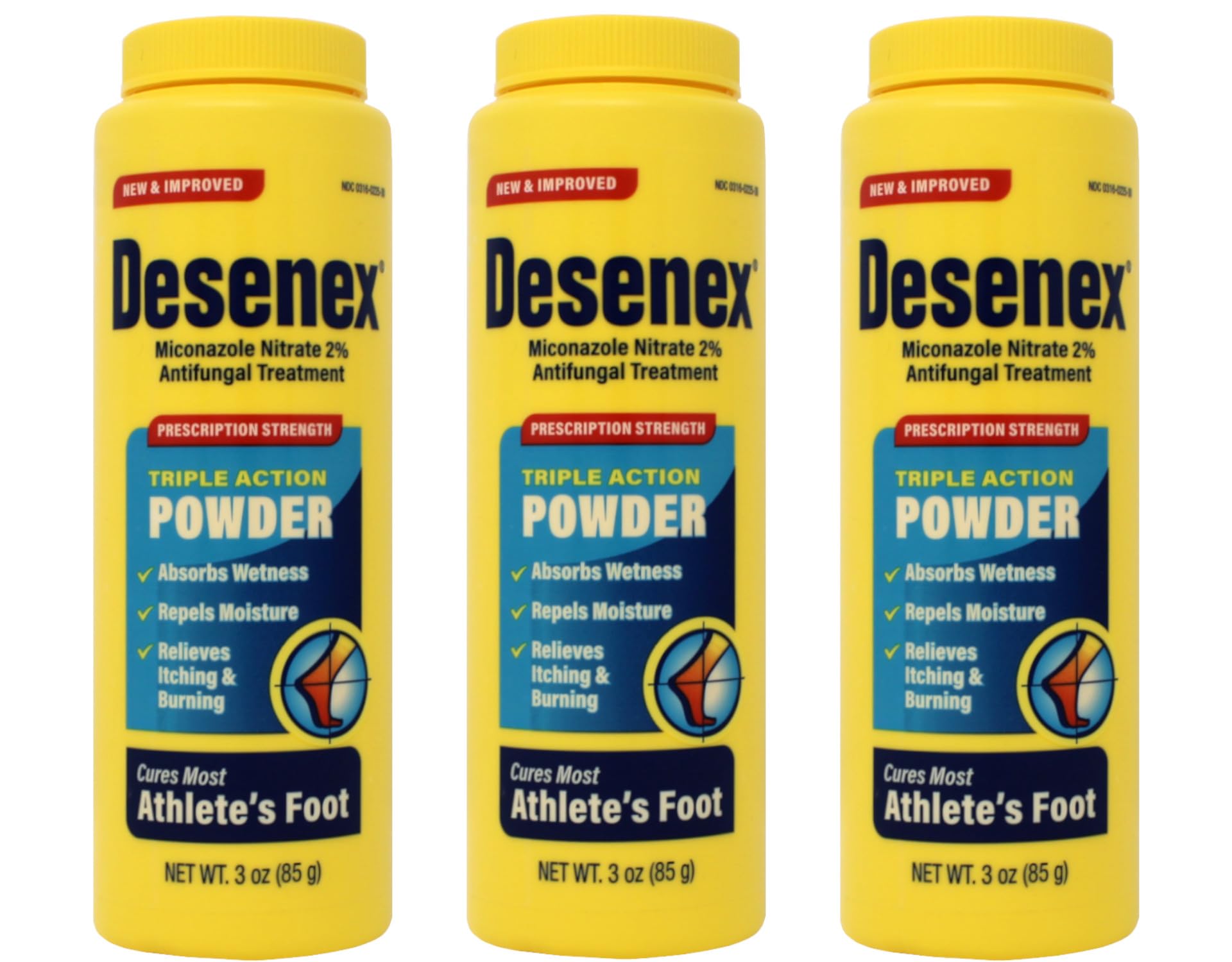 Desenex antifungal powder bottle ready for use to help keep feet dry.