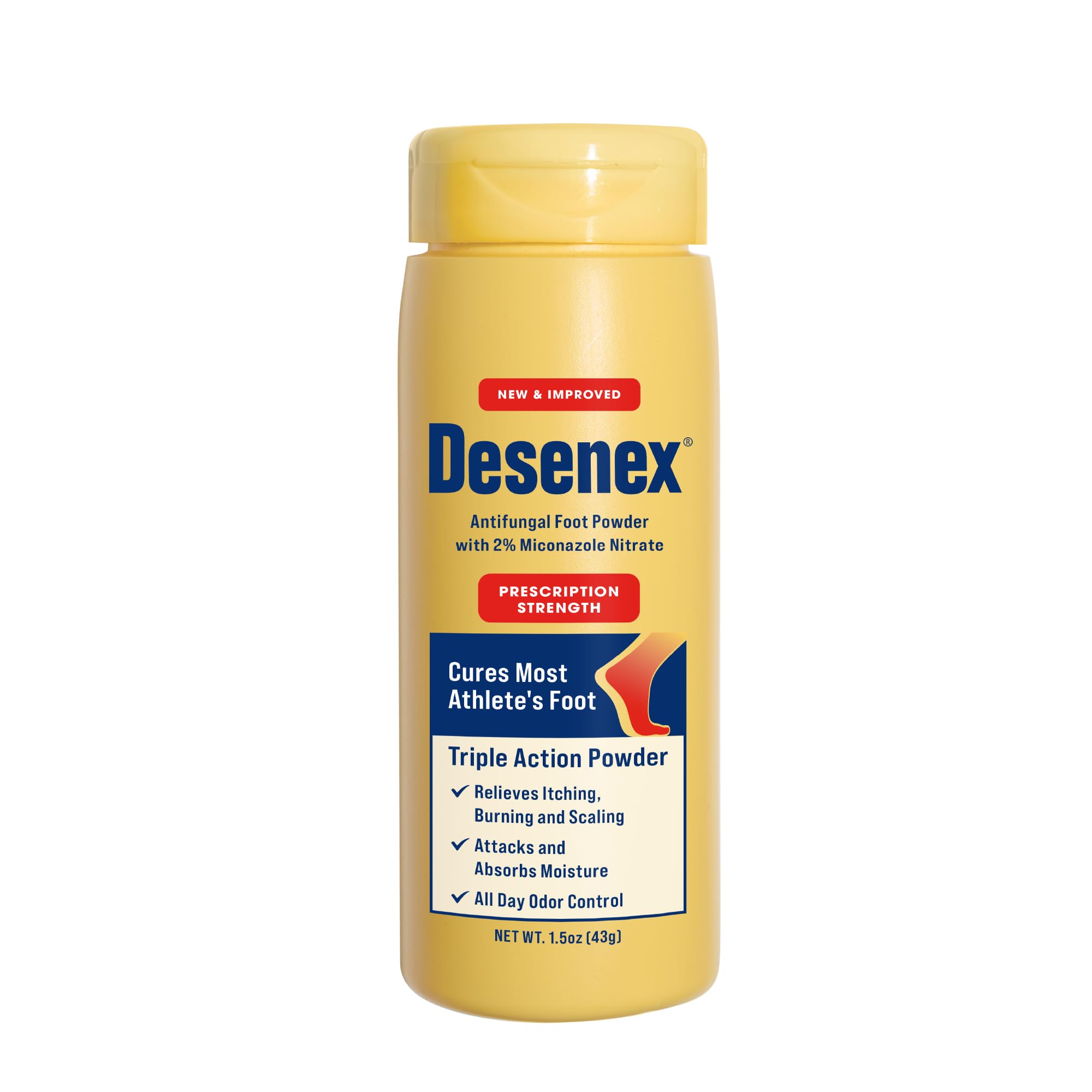 Desenex foot powder bottle ready for easy application and odor relief.