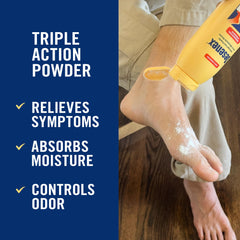 Desenex toes close-up with powder applying moisture protection.