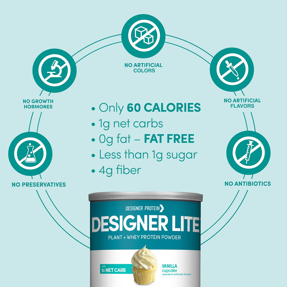 Designer Wellness Designer Lite nutrition label highlights 23 vitamins and minerals benefits.