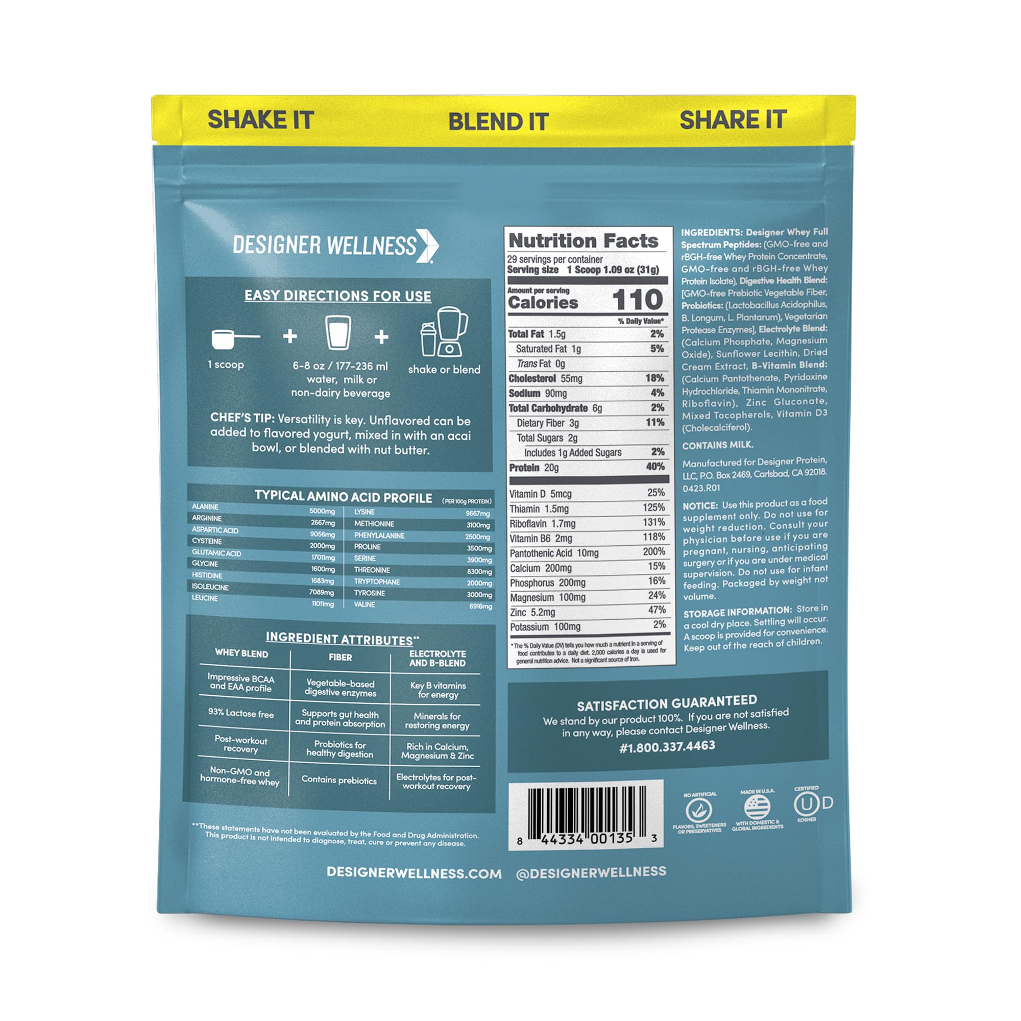 Designer Wellness Designer Whey glass with shake showing neutral flavor