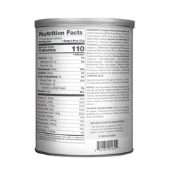 Close-up of the Designer Whey label highlighting probiotics and prebiotic fiber