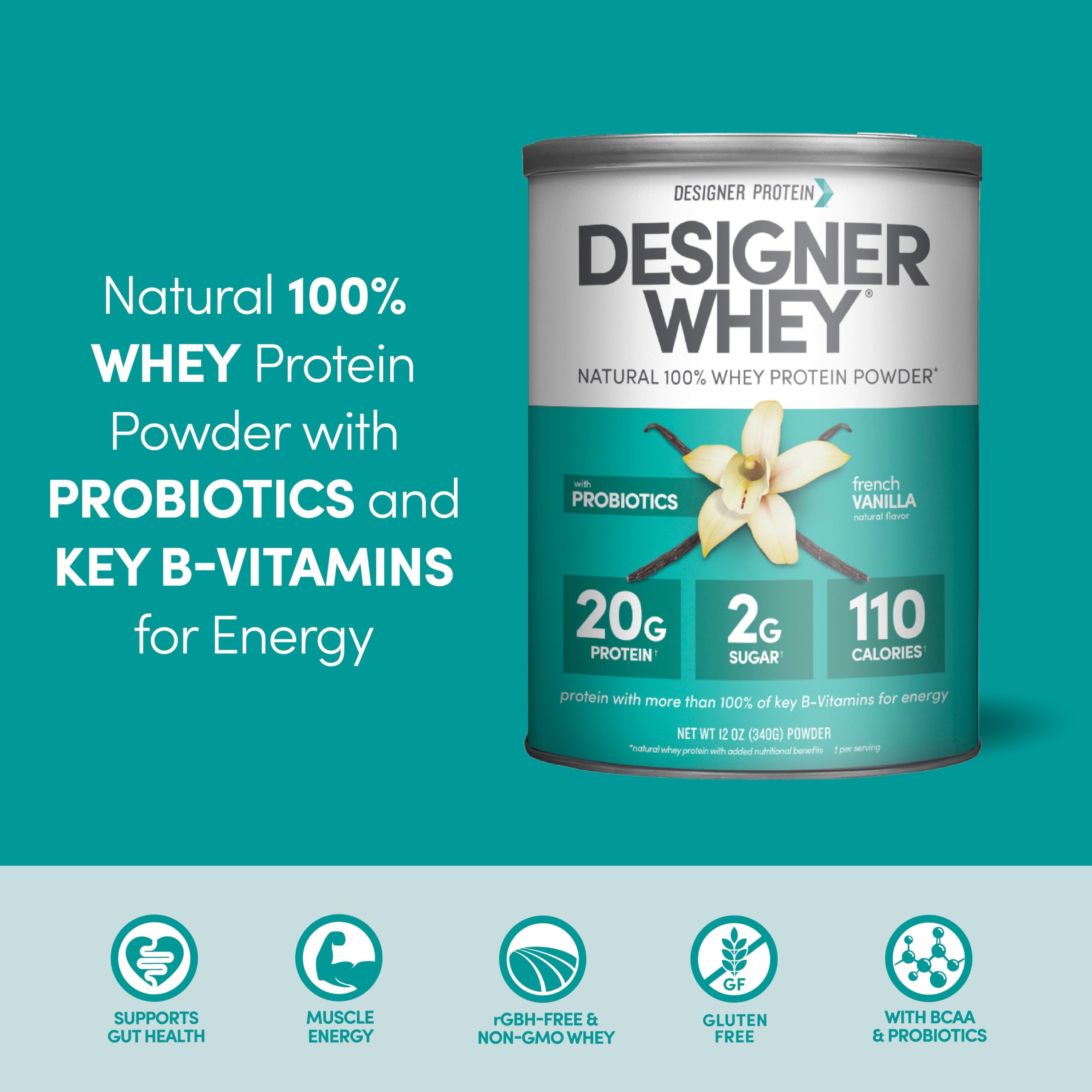 Creamy vanilla shake in a glass made with Designer Whey for quick recovery