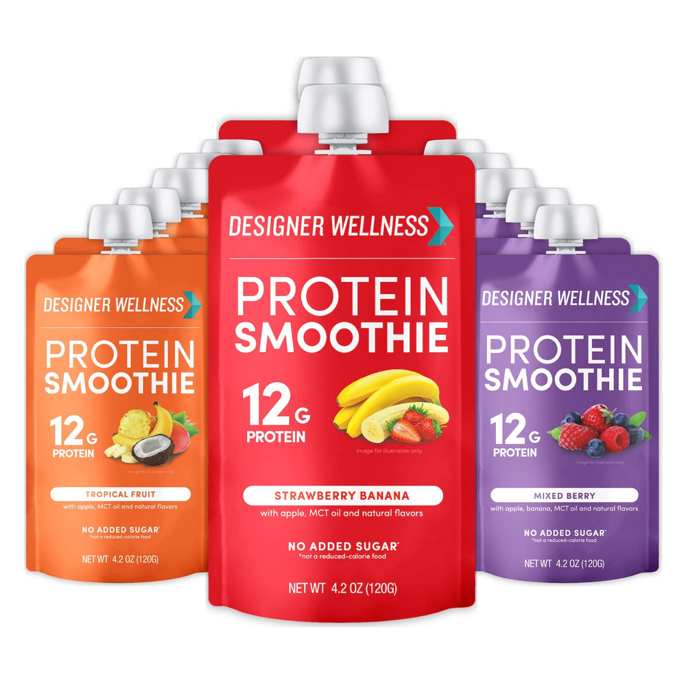 Designer Wellness Protein Smoothie berry pouch for on-the-go protein boost.