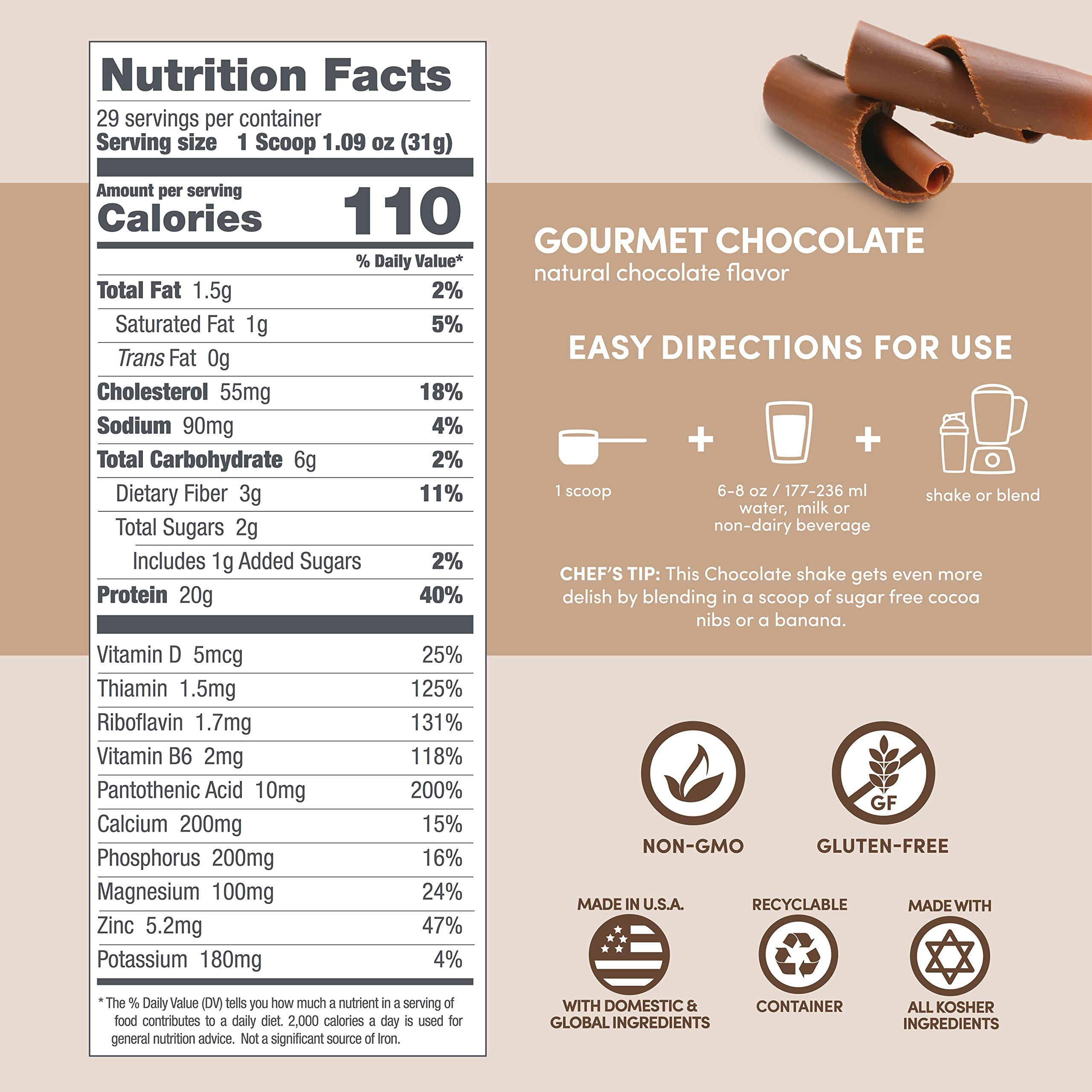 Designer Wellness Designer Whey packaging with gluten-free and kosher symbols.