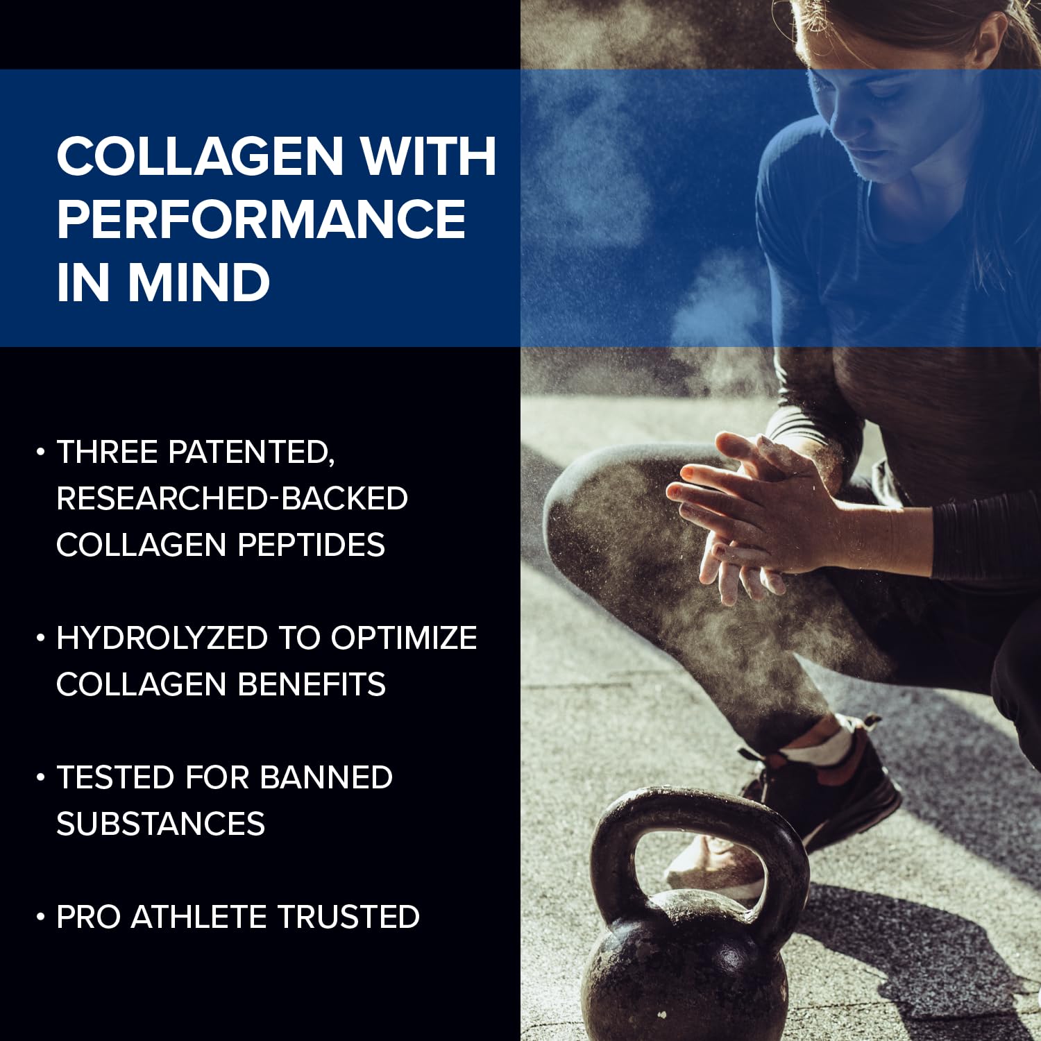 Designs for Sport Collagen Complex scoop highlights convenient, unflavored powder to mix into shakes.