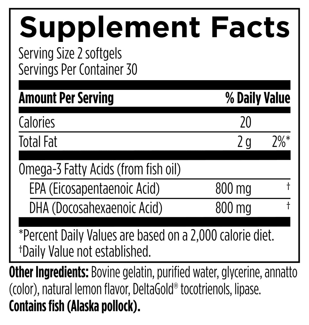 Designs for Sport Omega 3 HI-PO bottle back reveals transparent ingredients and serving guidance