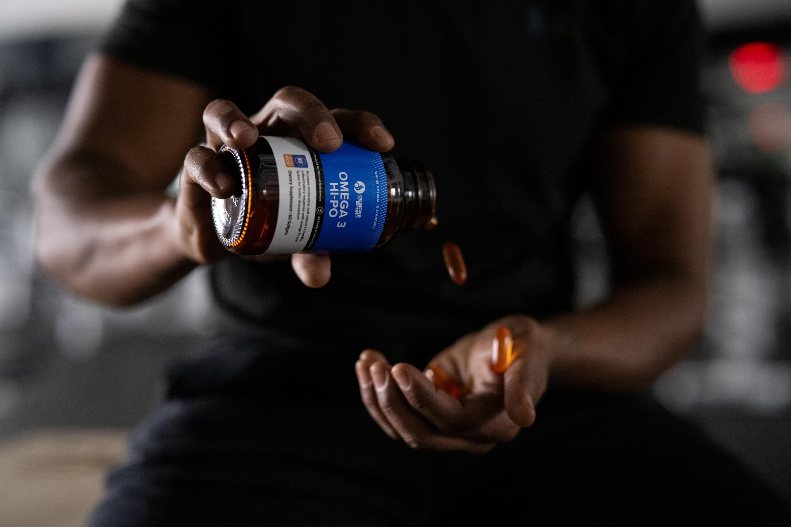 Purity certificates and GMP badge shown for Designs for Sport Omega 3 HI-PO