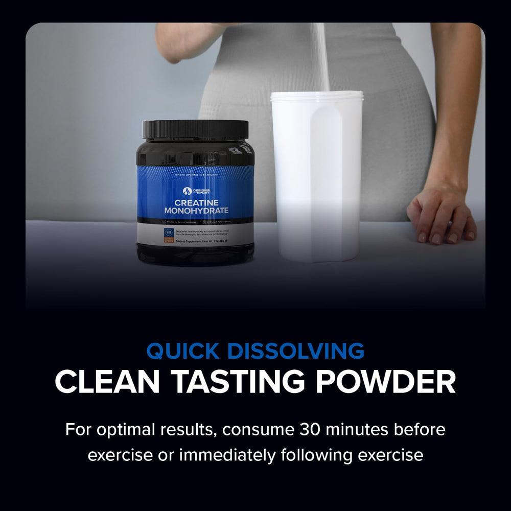 Pre or post workout use with Designs for Sport creatine powder