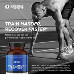 Designs for Sport Pro-Formance Peptides ingredients illustration featuring plant-based peptides.