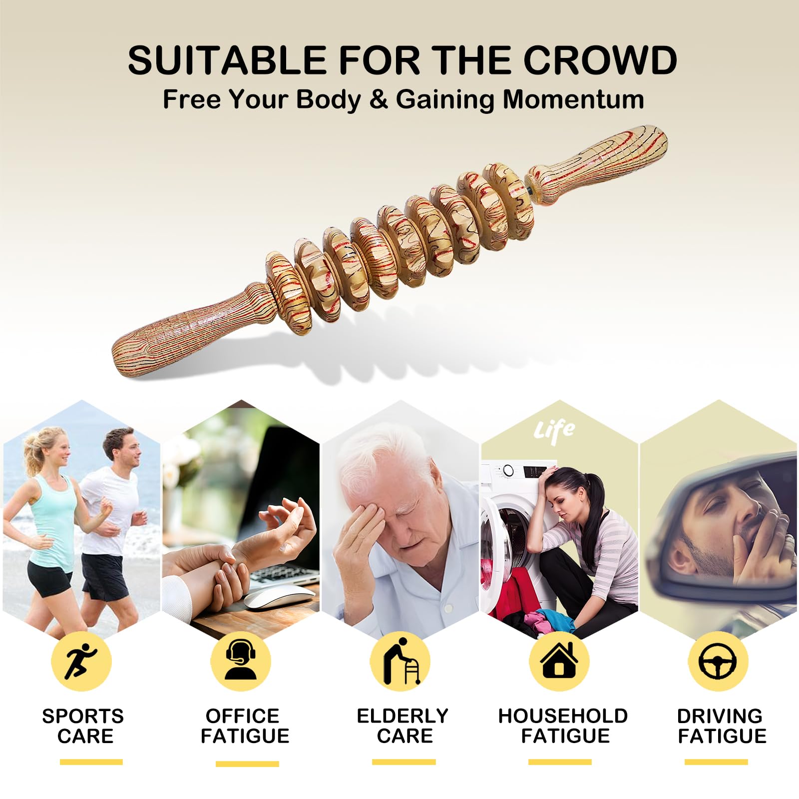 Deston wooden massager versatile use on arms and legs.