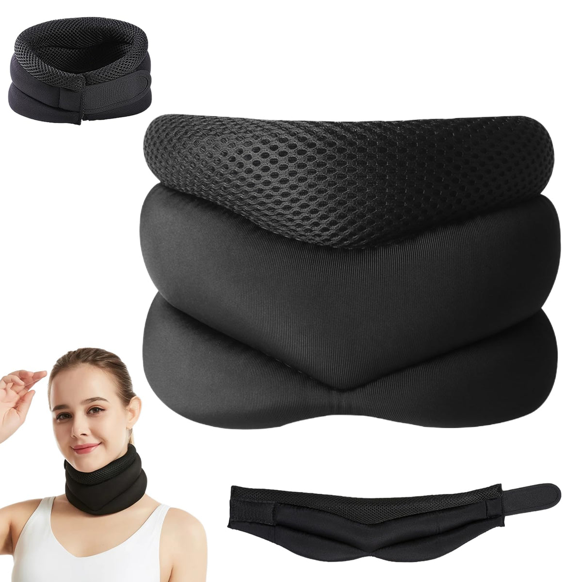 Deternuity neck brace sleeping-foam provides comfortable, breathable night support.