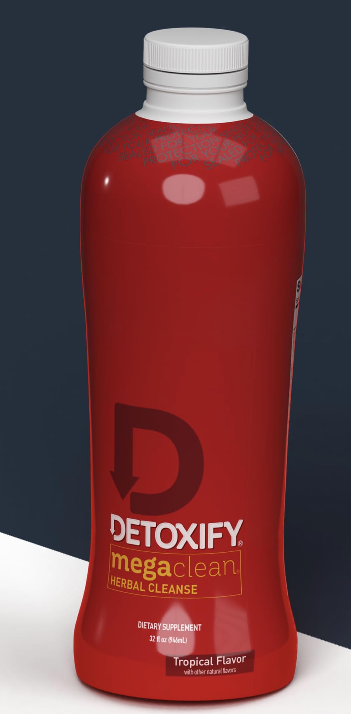 Detoxify Mega Clean bottle pour demonstrates usage during a cleanse session.