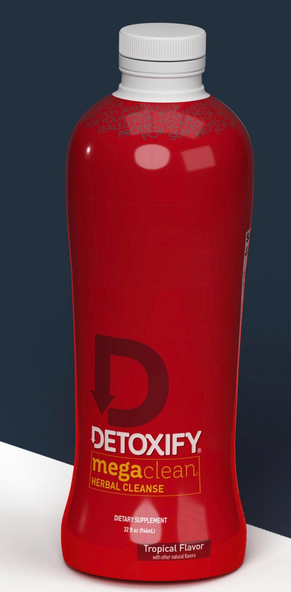 Detoxify Mega Clean bottle pour demonstrates usage during a cleanse session.