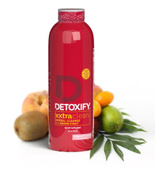 Detoxify Xxtra Clean bottle front with tropical fruit flavor for a refreshing cleanse.