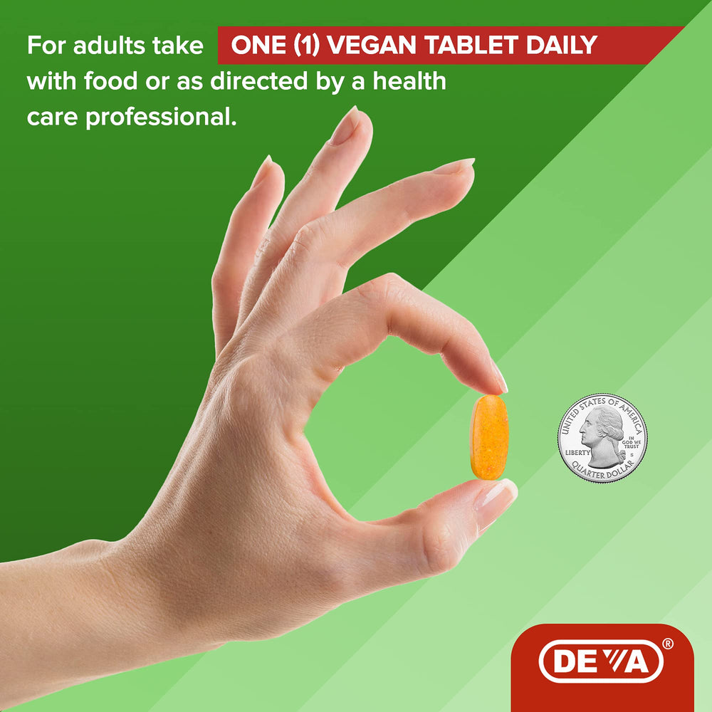 DEVA product label featuring 90 tablets for vegan joint care.