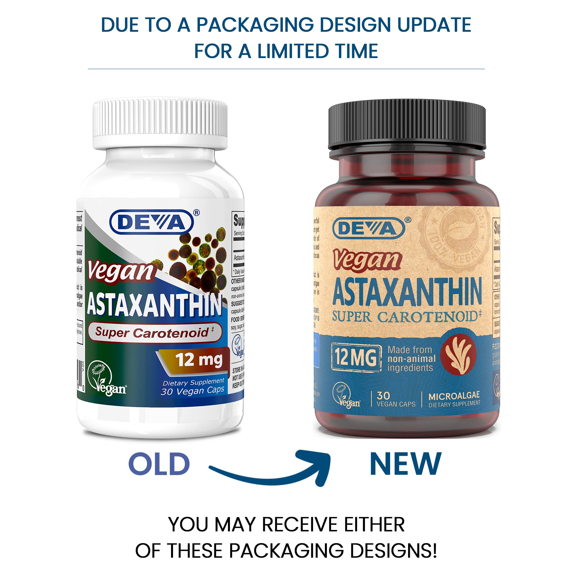 DEVA Astaxanthin 12mg capsules ready for vegan nutrition on the go.