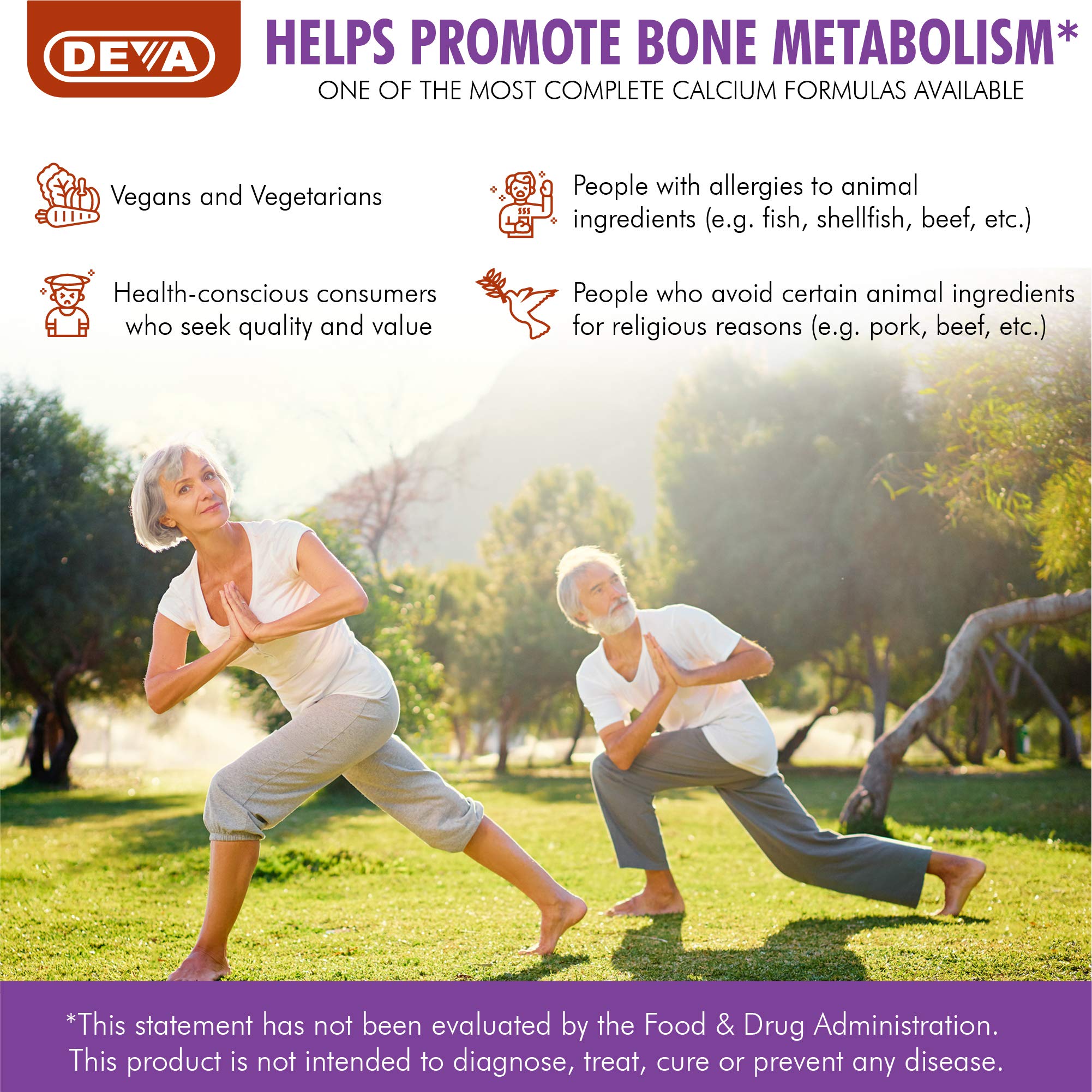 DEVA graphic showing four absorbable calcium sources for better absorption