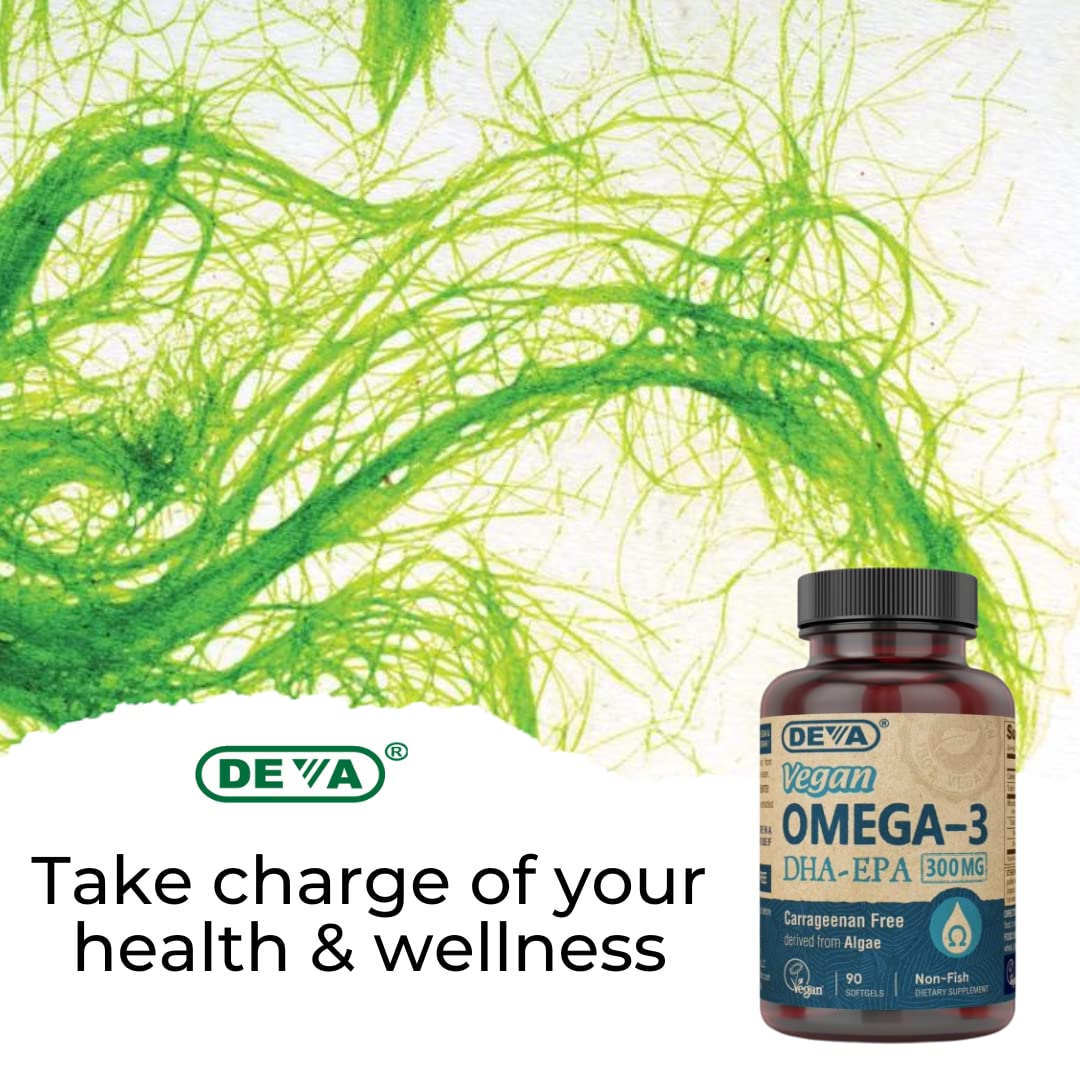 Product photo confirms non-fish, algae-derived DHA on label.