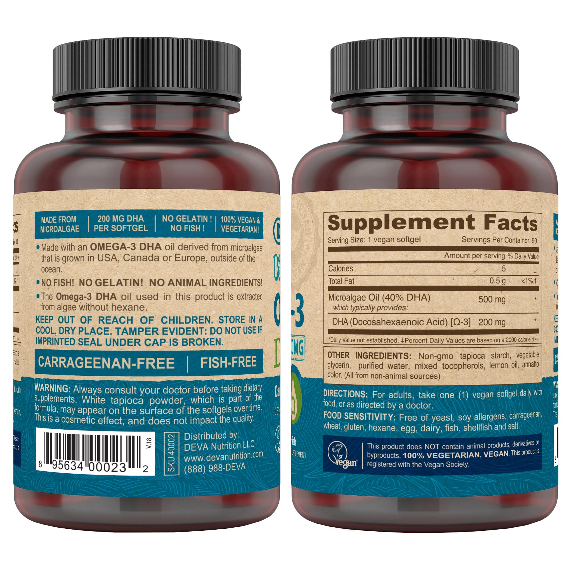 Close-up of DEVA DHA softgels pouring for easy daily supplementation.
