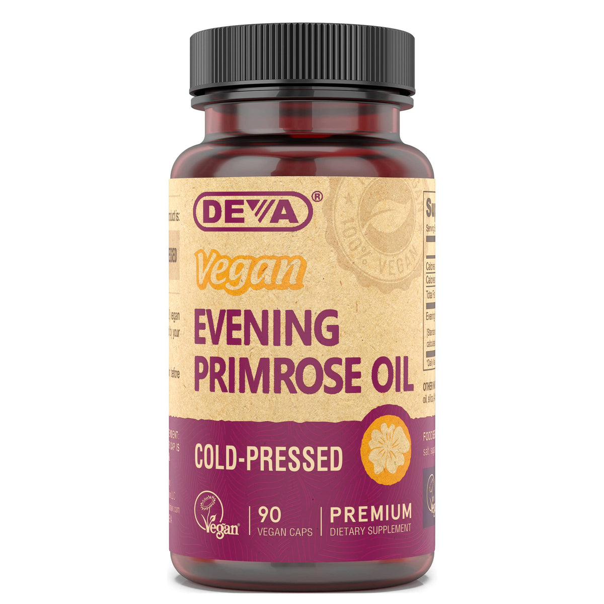 DEVA Evening Primrose Oil bottle showcases cold-pressed vegan oil for daily use.
