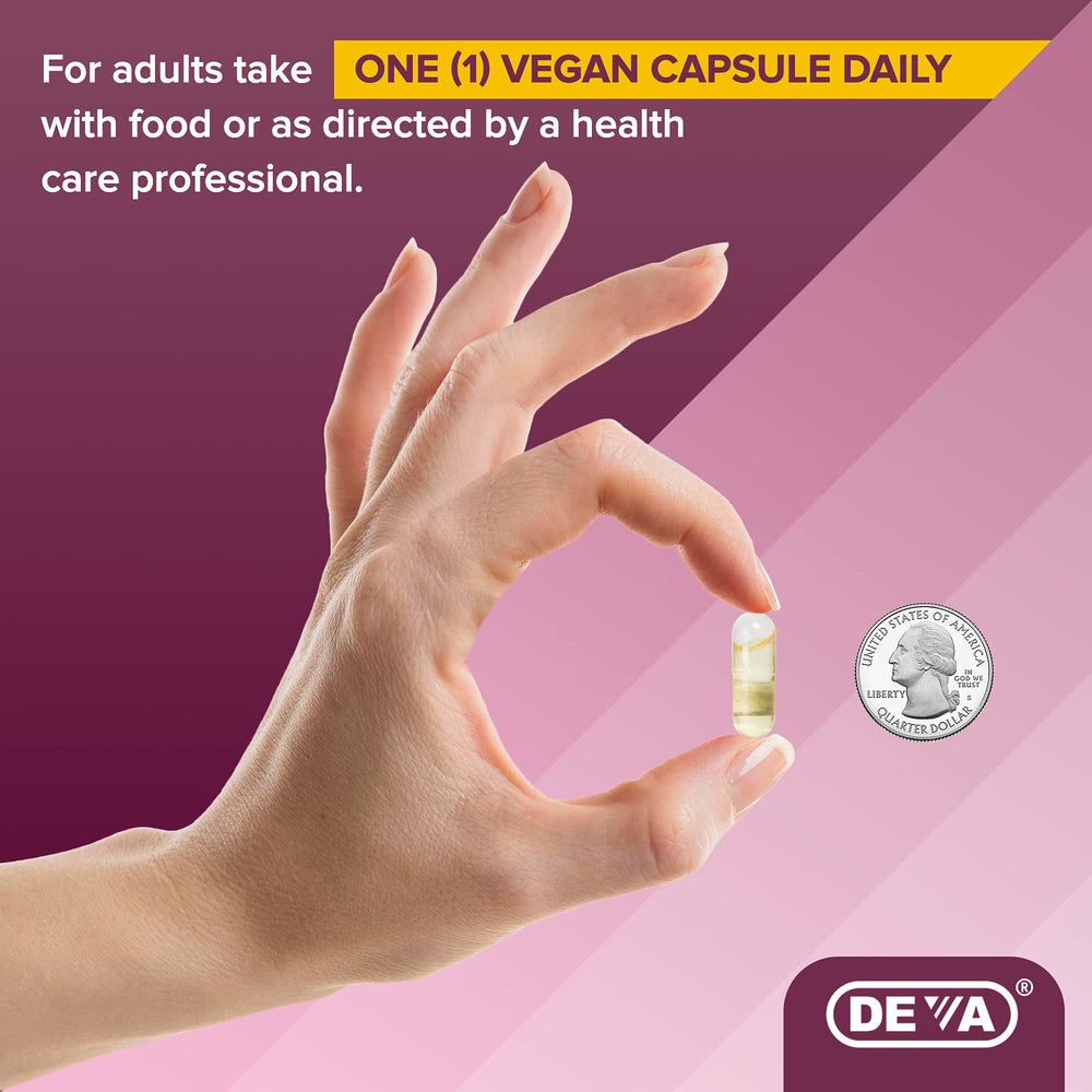 DEVA Evening Primrose Oil capsule close-up reveals triglyceride form.