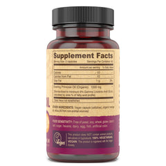 DEVA Evening Primrose Oil label highlights organic, unrefined, and vegan attributes.