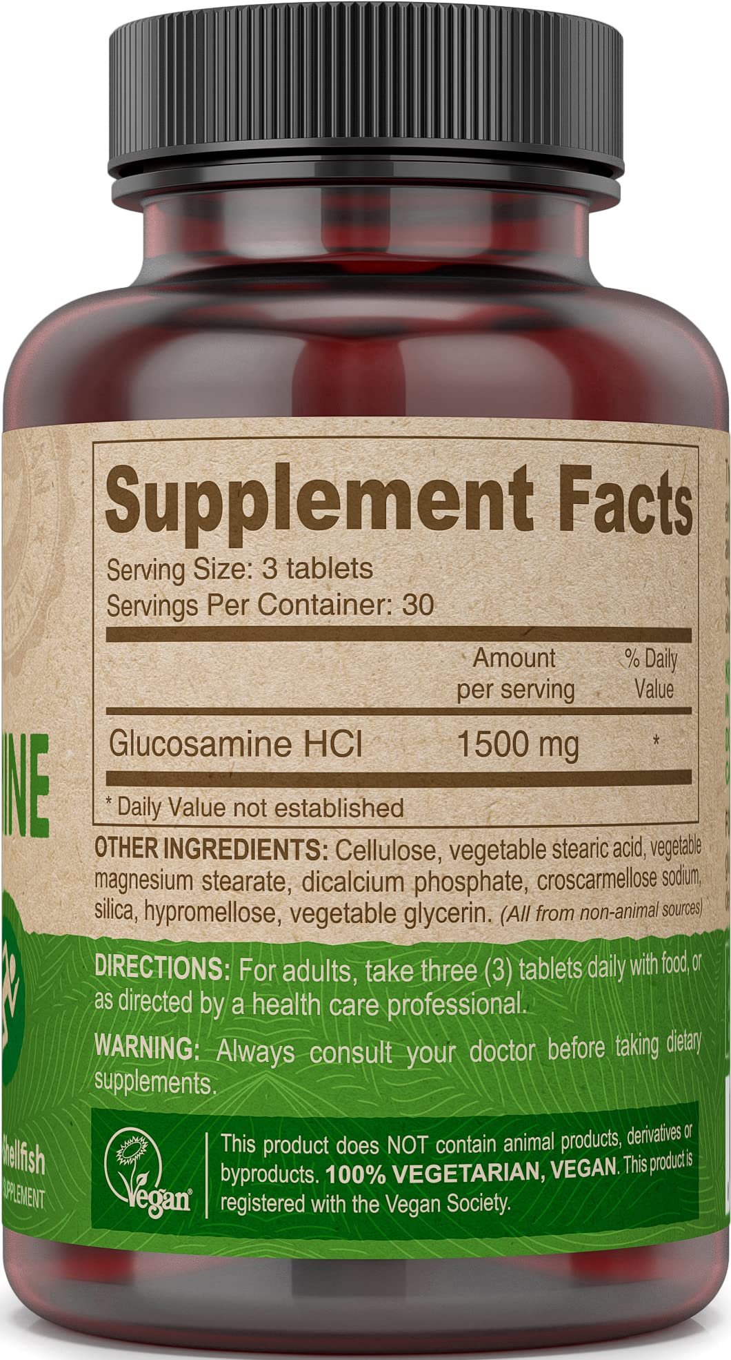 Pair of DEVA glucosamine tablets on a table for everyday use in a vegan routine