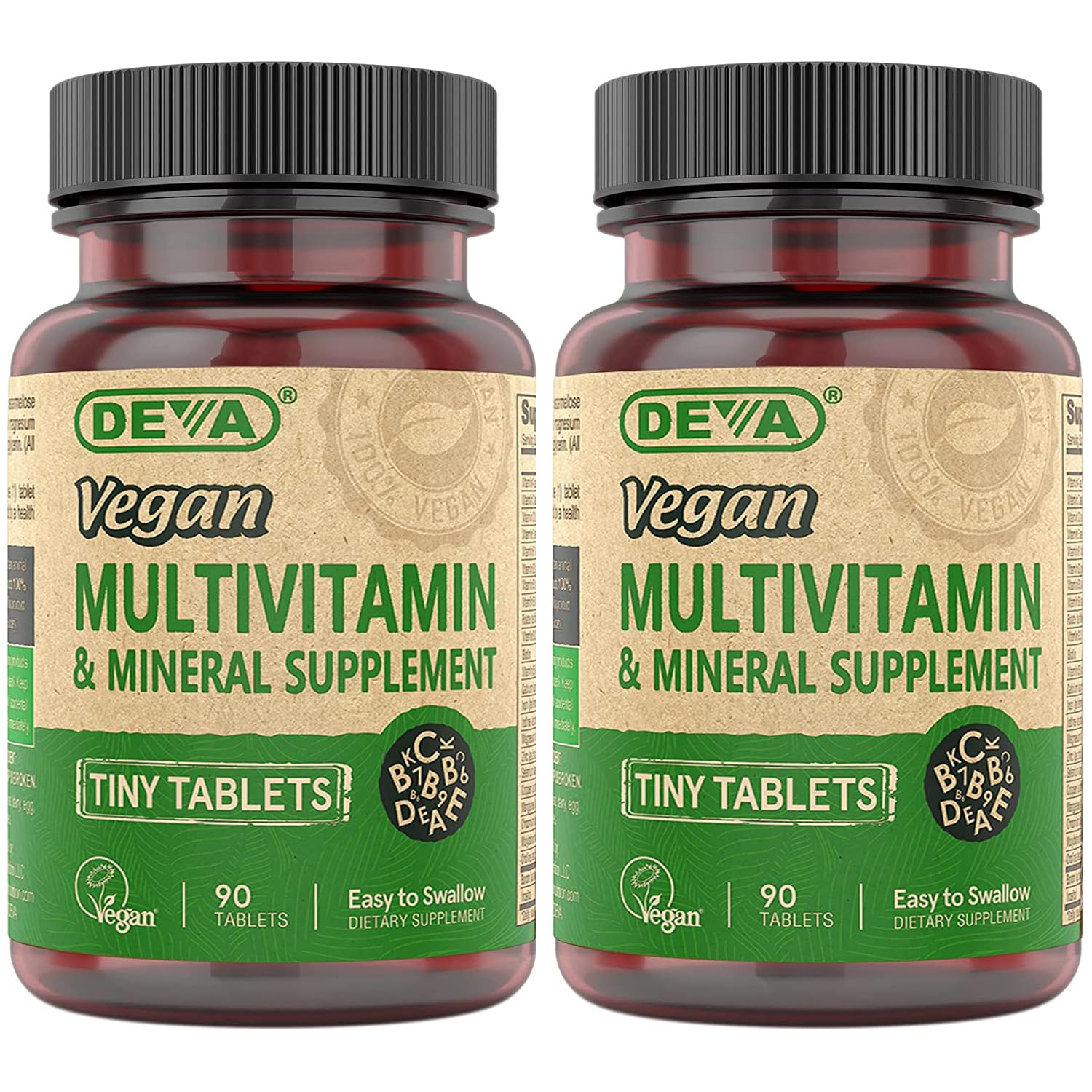 DEVA Tiny Tablets vegan multivitamin bottle front view for daily nutrition