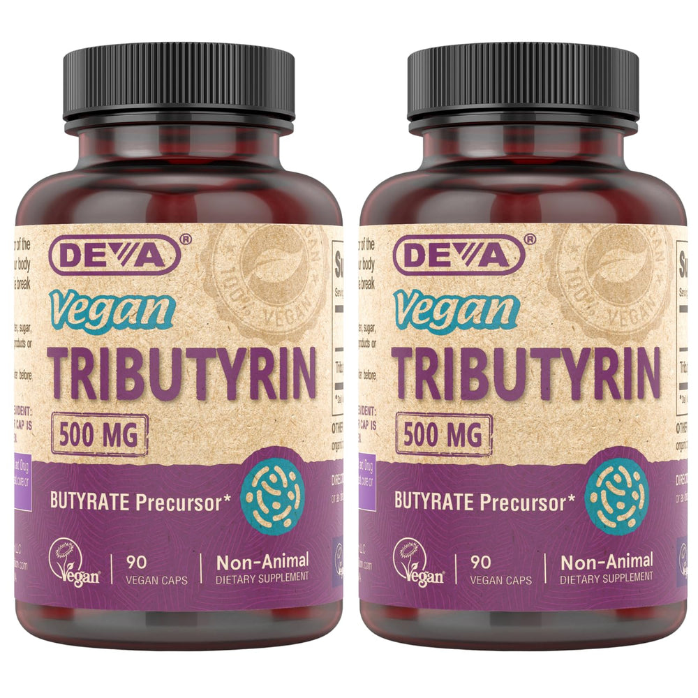 DEVA Tributyrin bottle front showcasing vegan gut support