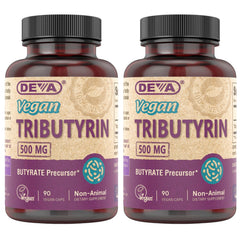 DEVA Tributyrin bottle front showcasing vegan gut support