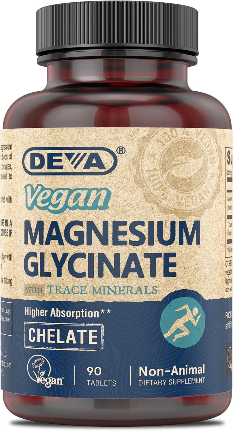 DEVA Vegan Magnesium Glycinate 300mg bottle front for daily relaxing support