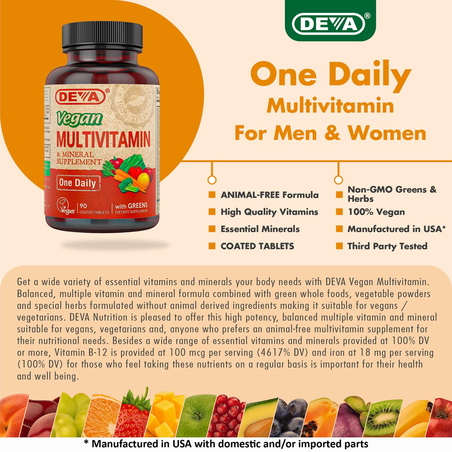 Angle shot of DEVA vegan multivitamin box to illustrate packaging