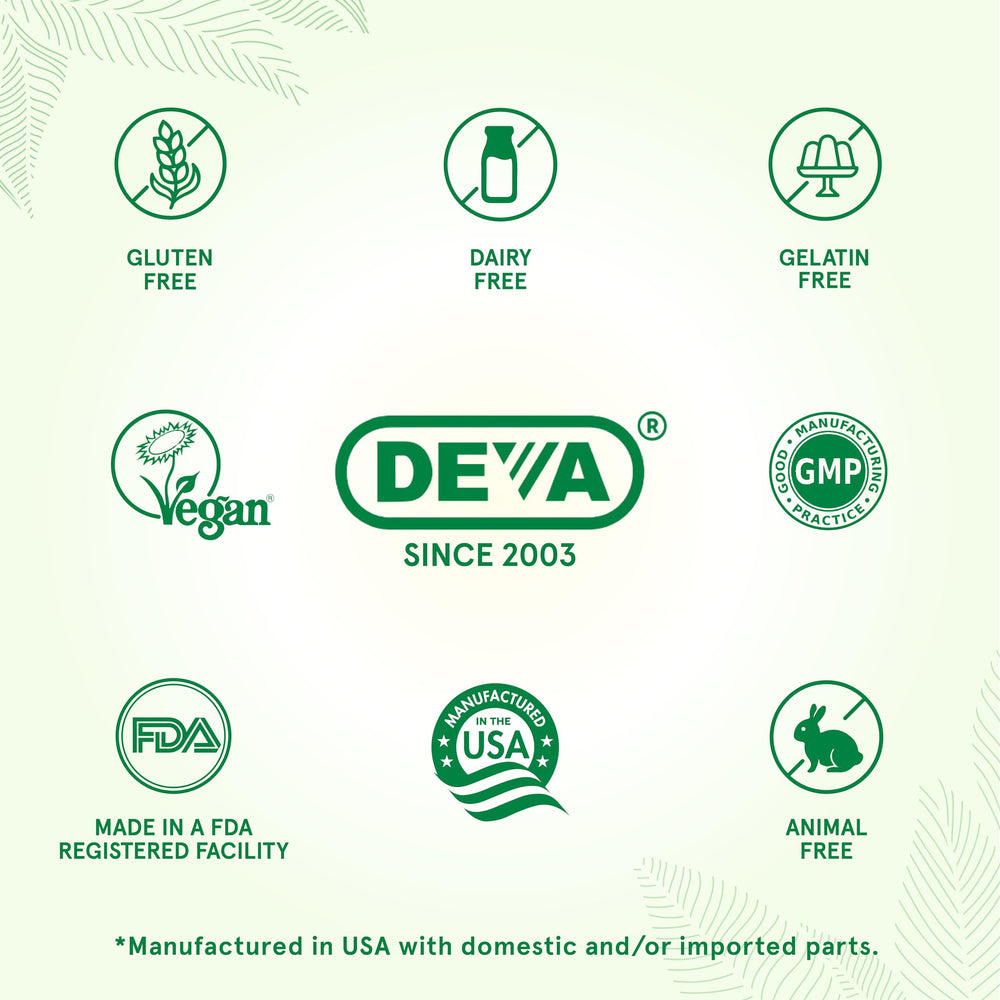 DEVA vegan multivitamin daily-use visual illustrates 90 tablets.