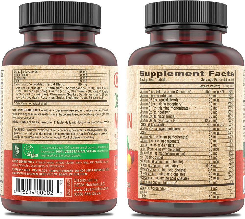 DEVA Vegan Multivitamin tablets close-up for everyday nutrition