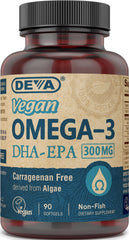DEVA vegan omega-3 softgels bottle front for easy daily supplementation