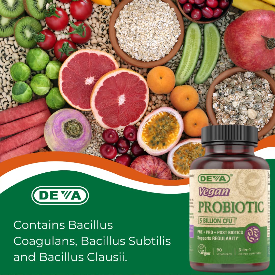 DEVA probiotic bottle in travel scene shows convenient daily routine on the go