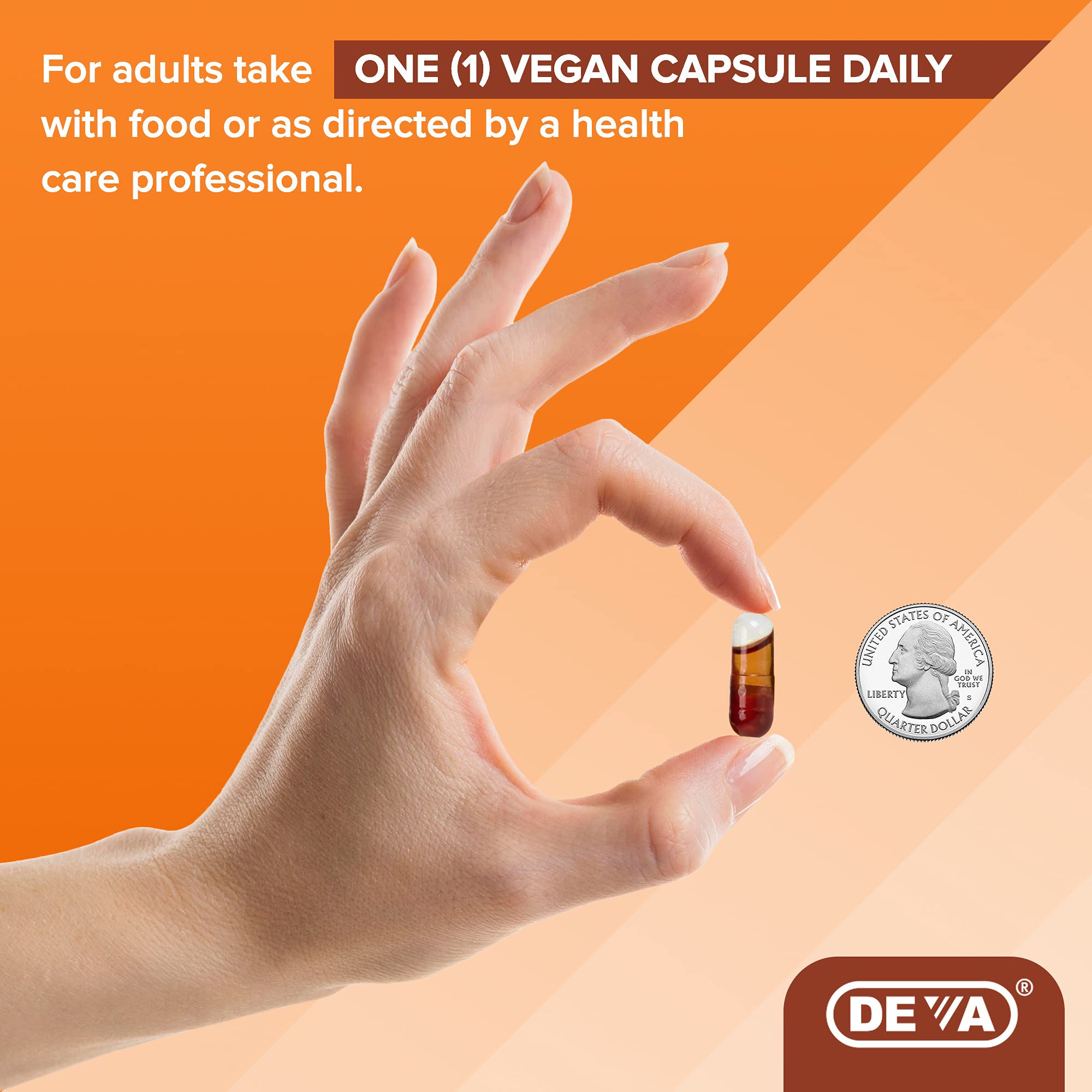 DEVA vegan pumpkin seed oil bottle on shelf indicating USA-made quality.