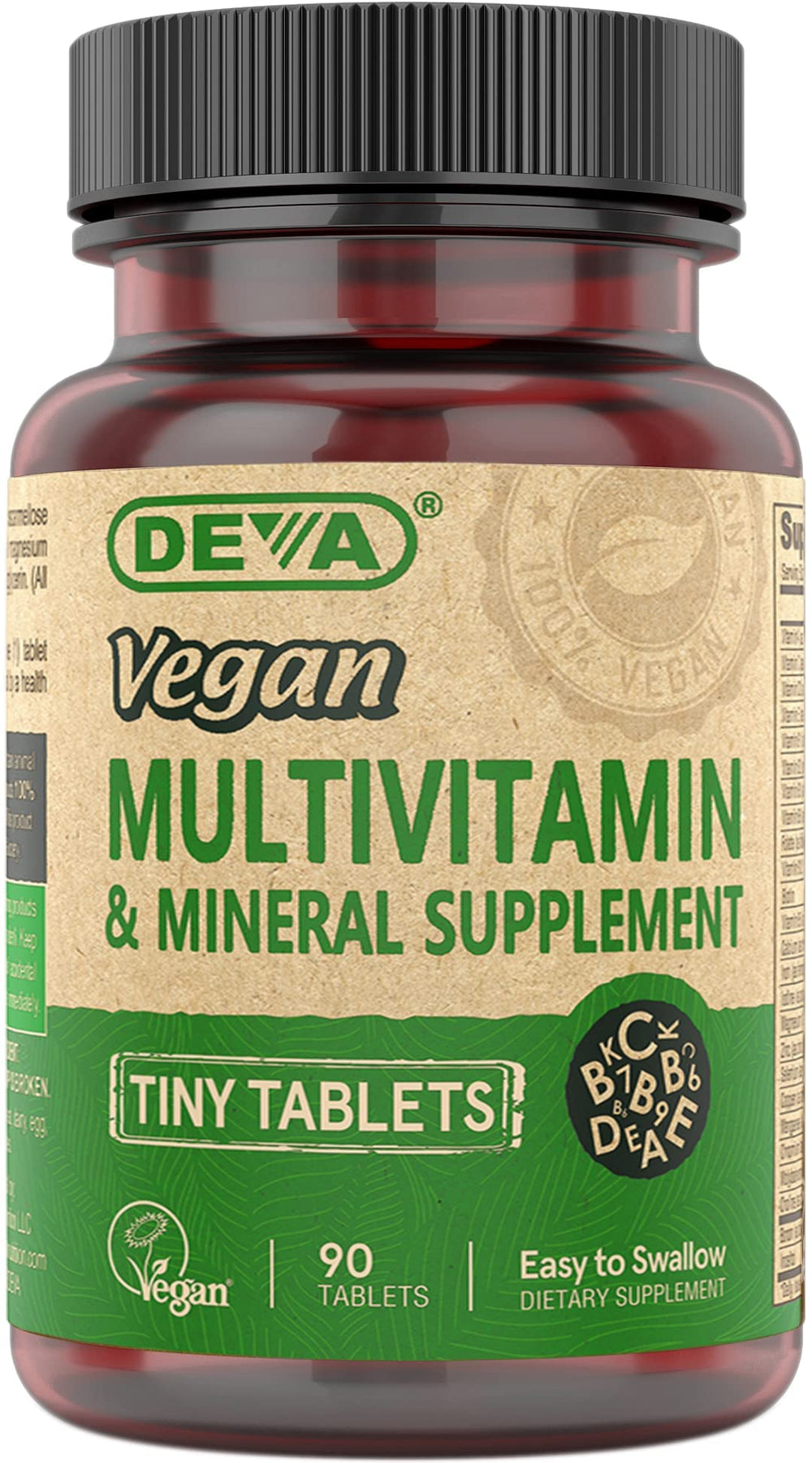 DEVA vegan tiny tablets bottle cap highlighting compact pills