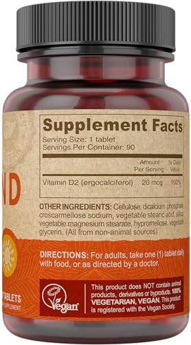 DEVA Vitamin D2 90-tablet bottle showing vegan-certified packaging.
