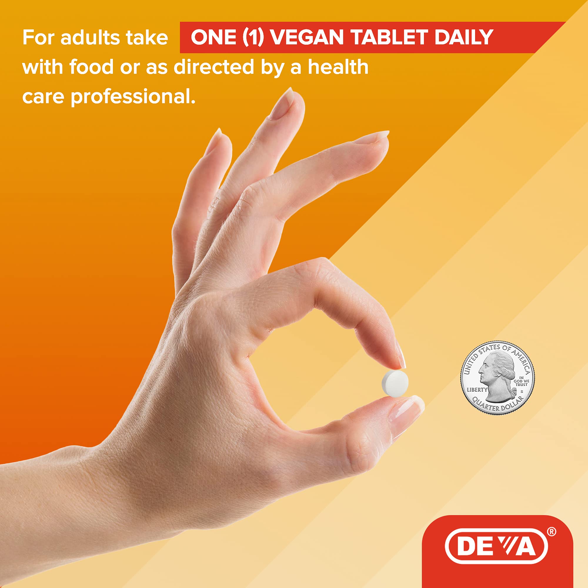 Ingredients panel of DEVA Vitamin D2 shows vegan, vegetarian friendly formulation.