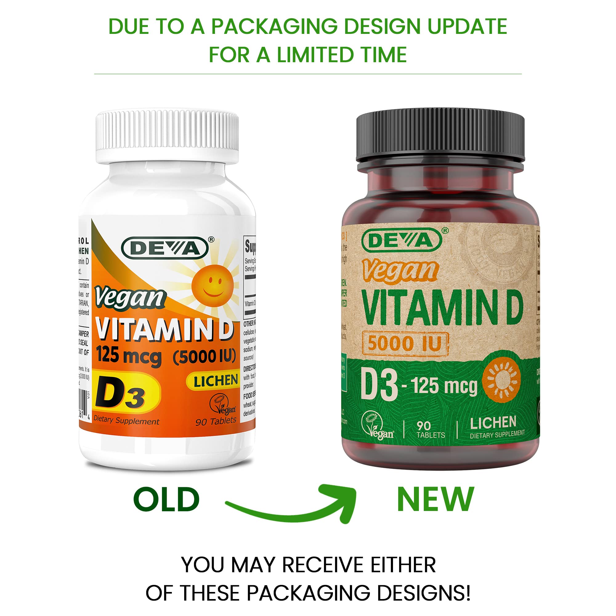 DEVA Vitamin D3 5000 IU bottle front label highlights vegan certification.