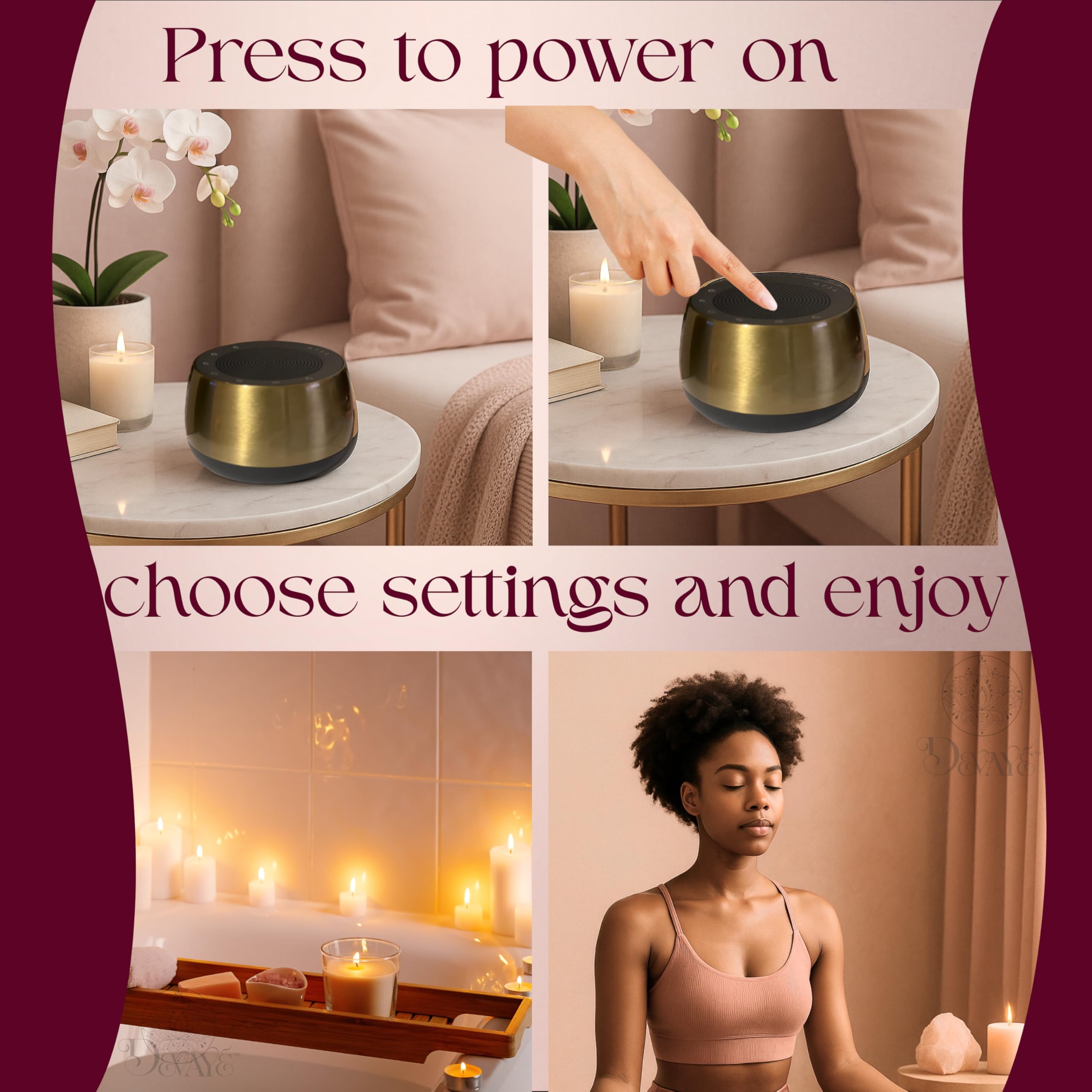Devayé yoga meditation corner with device ready for calm focus.
