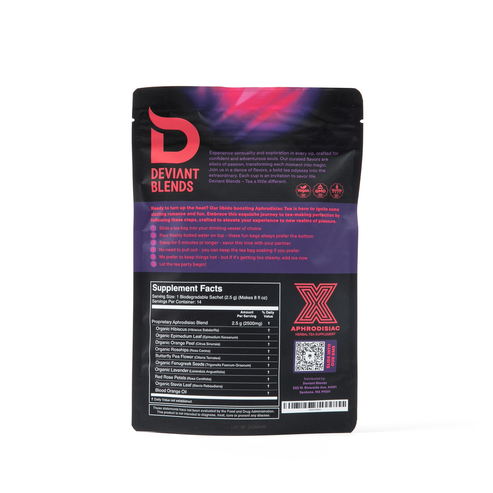 Deviant Blends Libido Tea fresh brew releases aromatic steam for calm focus