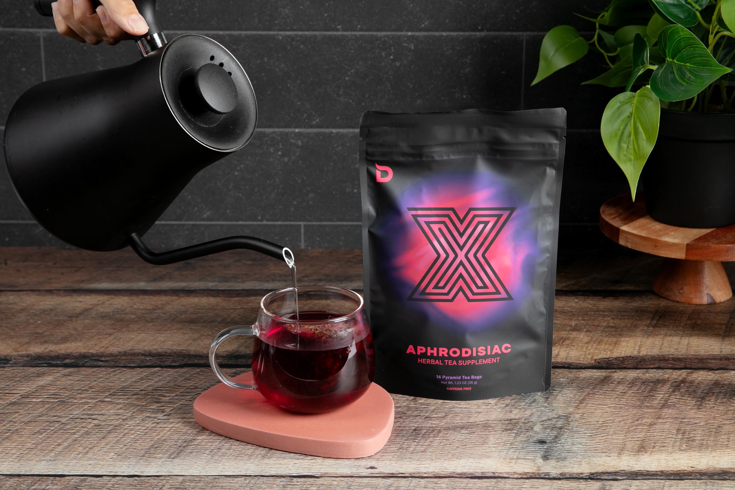Deviant Blends Libido Tea ingredients close-up features butterfly pea flower for vibrant hue