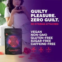 Deviant Blends Libido Tea ingredients close-up shows hibiscus and butterfly pea for vivid aroma