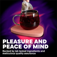 Deviant Blends Libido Tea packaging label highlights sugar-free, vegan formula